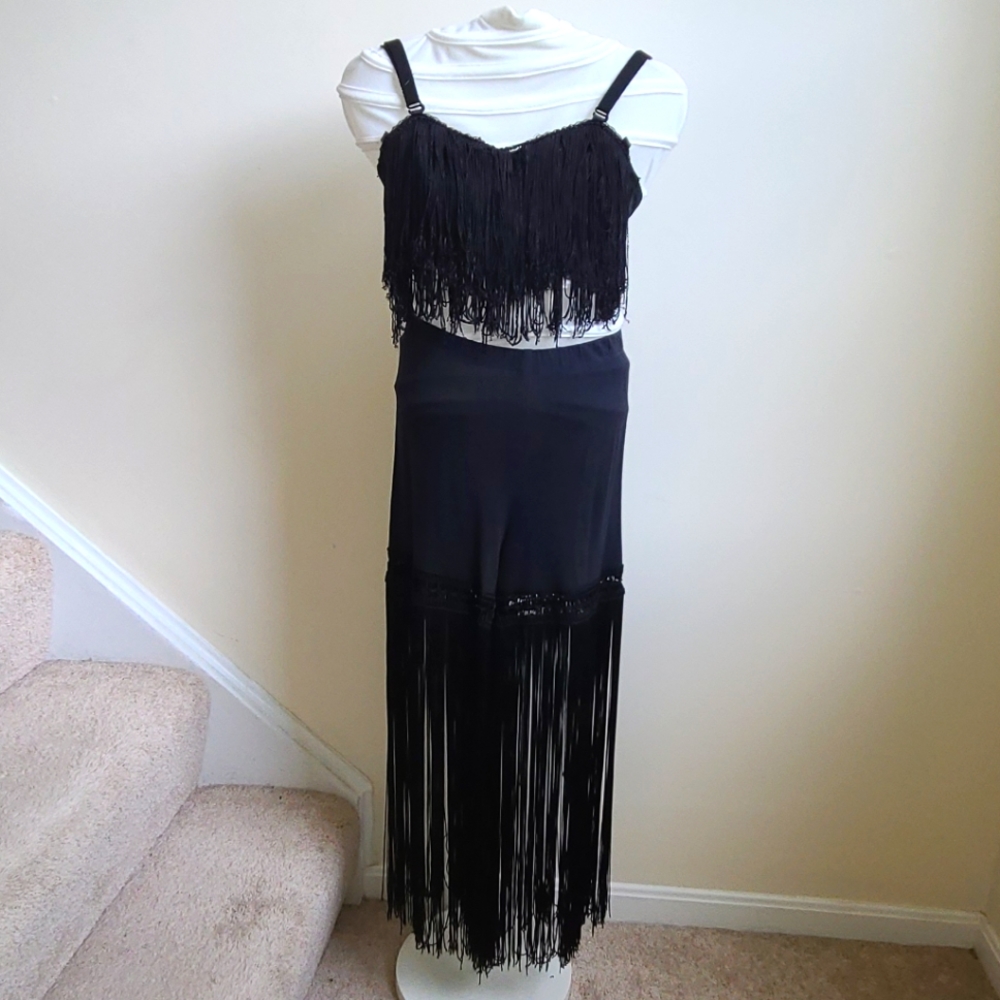 Black Fringe Bustier & Shorts